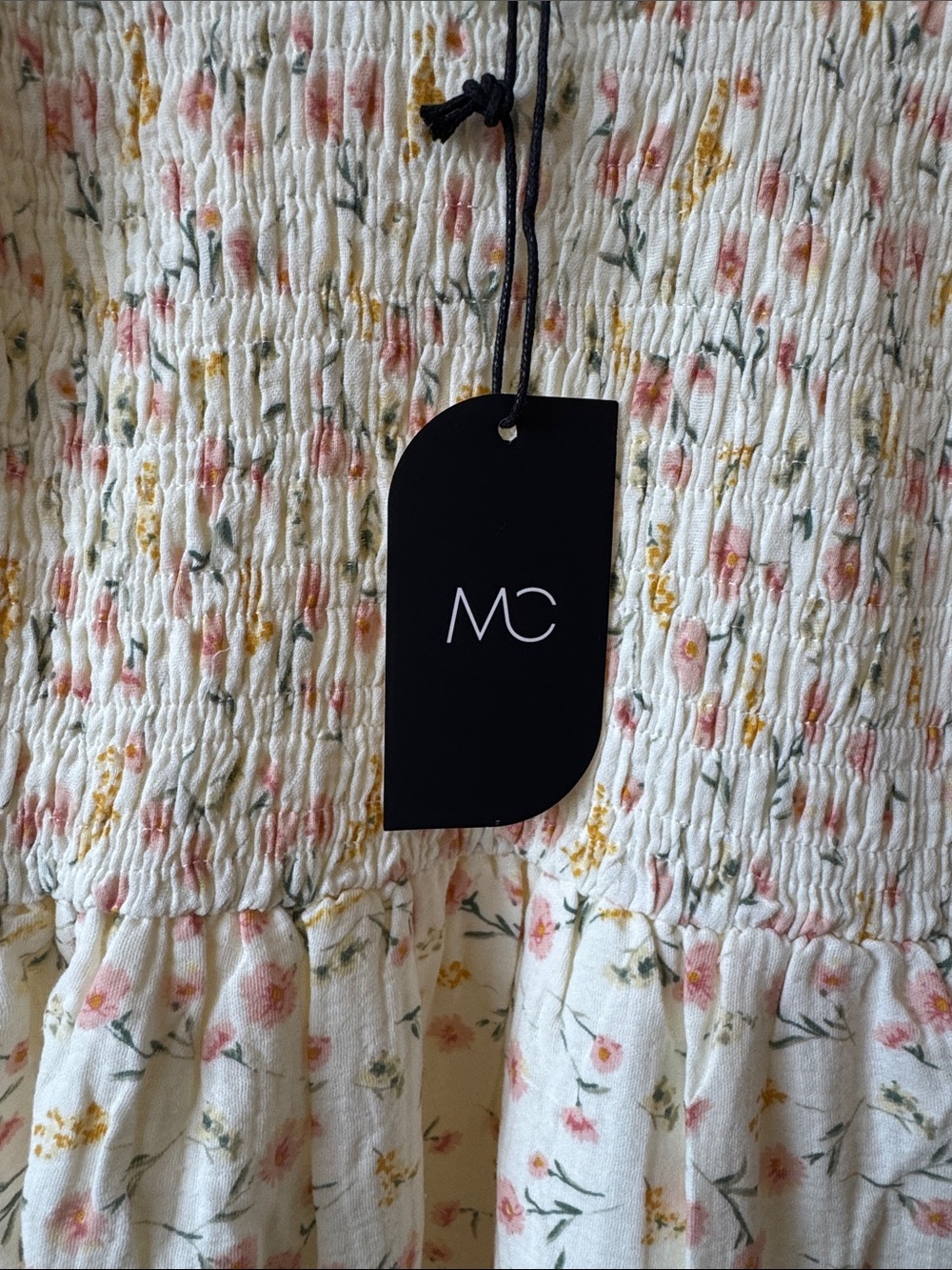 Cream Floral Smocked Maxi Dress - Picture 2 of 6